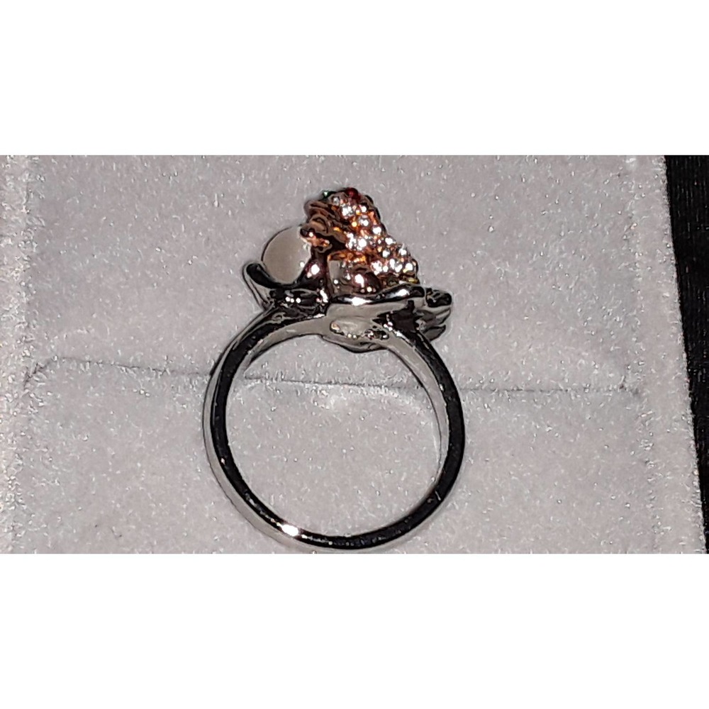 NEW Sz 9 Frog Ring Emerald Green Stones with Mexican Moon Pearl - Picture 7 of 10
